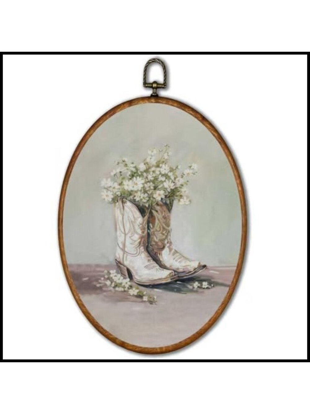 Vintage Western Cowgirl Framed Canvas Wall Art Oval 8.5x11.5in